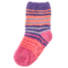 Baby Girls Sherpa Slipper Socks with Grippers Purple Stripe