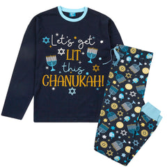 Mens Chanukah Theme Pyjamas Sets Navy	