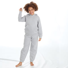Boys Girls Plain Cotton Rich Tracksuit Hooded Sweatshirt and Joggers Set Grey
