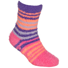 Baby Girls Sherpa Slipper Socks with Grippers Purple Stripe
