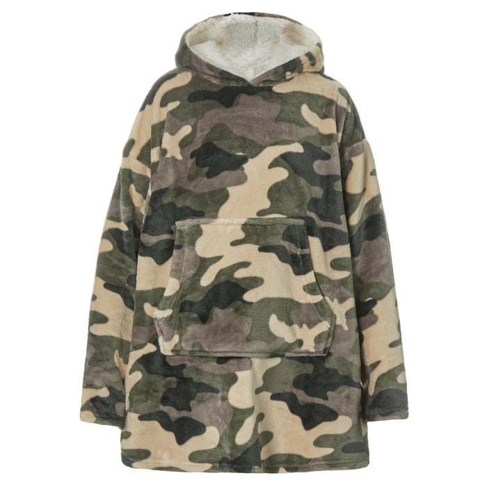 Personalised Boys Green Camo Blanket Hoodie with Green Thread Embroidery
