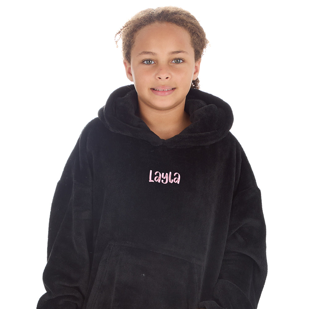 Kids Girls Personalised Coral Fleece Oversized Hoodie Blanket Named Wearable Hooded Blanket Embroidered Name Custom Text 7 13 Years Minikidz