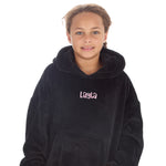 Personalised Girls Black Plain Oversized Blanket Hoodie