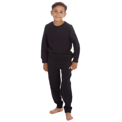 Boys Plain Cotton Rich Tracksuit Sweatshirt and Joggers Set Black