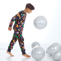 Kids Christmas Full Length Warm Fleece 2 Piece Pyjamas Set Navy