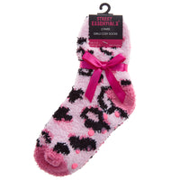 Girls Cosy Leopard Pink Bed Socks 2 Pairs