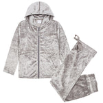 Girls Crushed Velvet Silver Zip Up Lounge Set