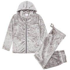 Girls Crushed Velvet Silver Zip Up Lounge Set