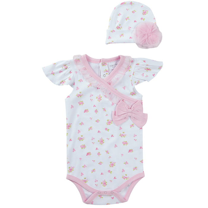 Baby Girls Floral Bodysuit and Hat Outfit
