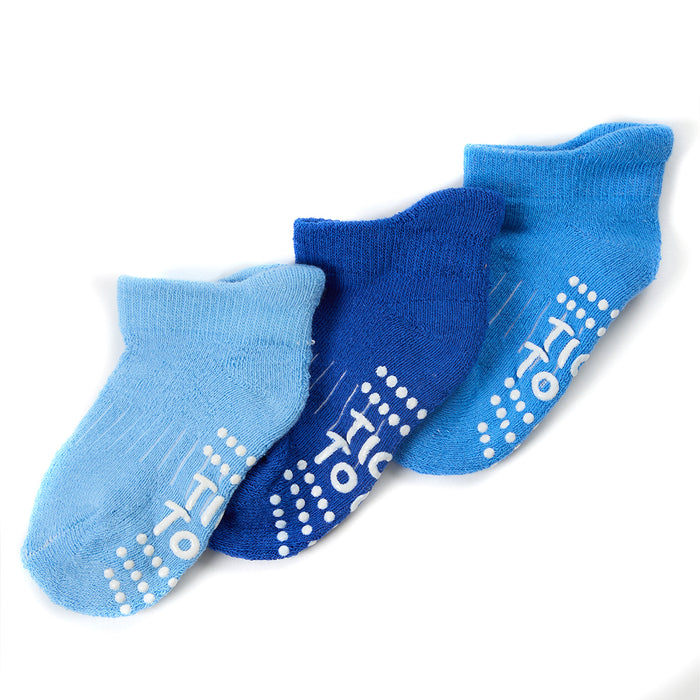 Baby Non Slip Blue Terry Socks 3 Pairs