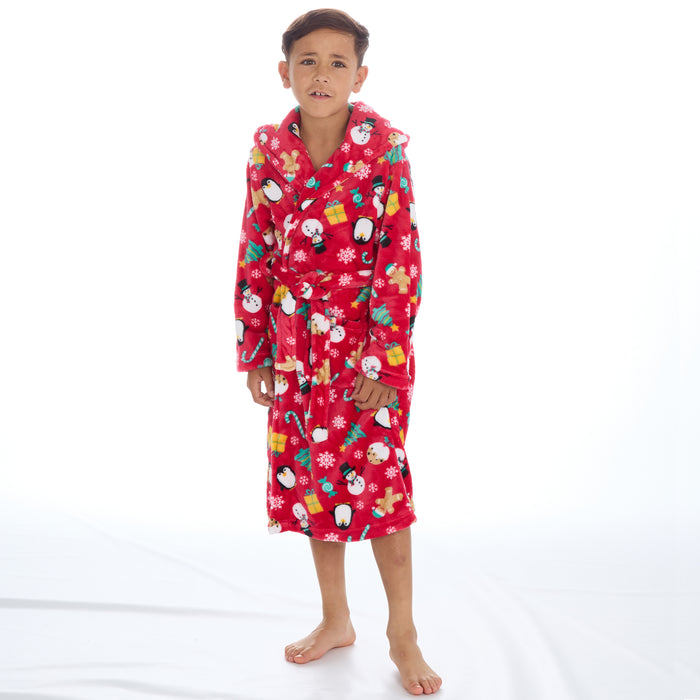 Boys Red Hooded Xmas Dressing Gown