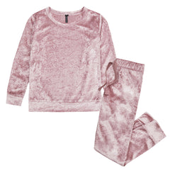 Girls Crushed Velvet Pink Lounge Set