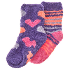 Baby Girls Sherpa Slipper Socks with Grippers Purple Stripe