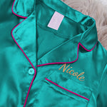 Personalised Girls Satin Green Short Pyjama Set 