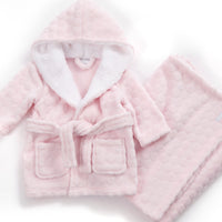 Baby Pink Embossed Robe and Blanket Set