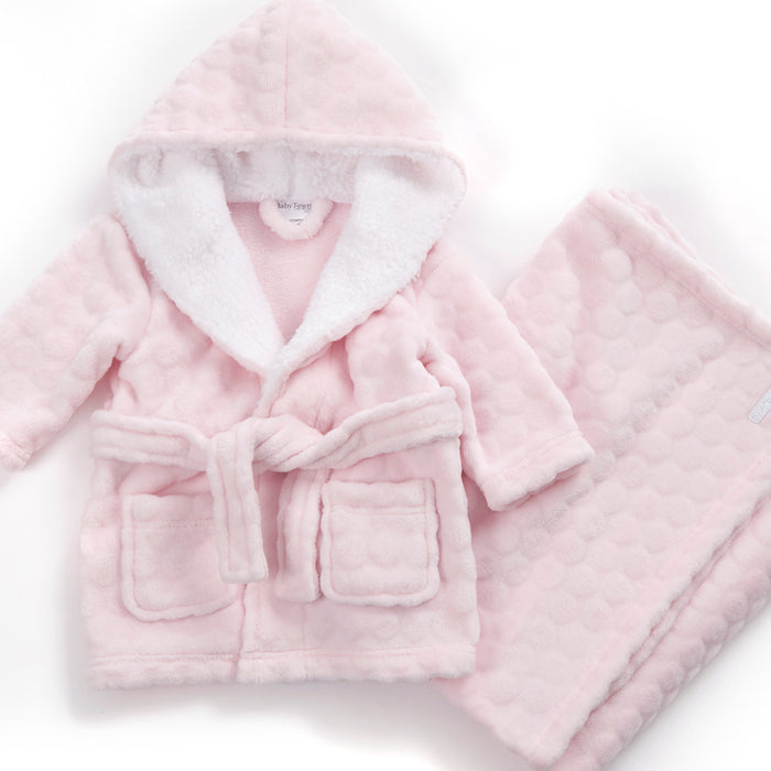Baby Pink Embossed Robe and Blanket Set