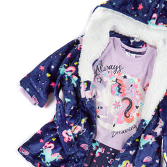 Girls Unicorn Navy Robe