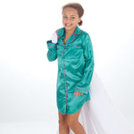 Girls Teal Green Long Sleeved Satin Nightshirt