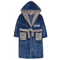 Personalised Boys Blue Sherpa Dressing Gown with Light Grey Thread Embroidery