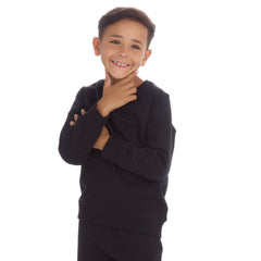 Boys Plain Cotton Rich Tracksuit Sweatshirt and Joggers Set Black