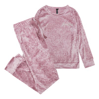 Personalised Girls Crushed Velvet Pink Pyjama Set 
