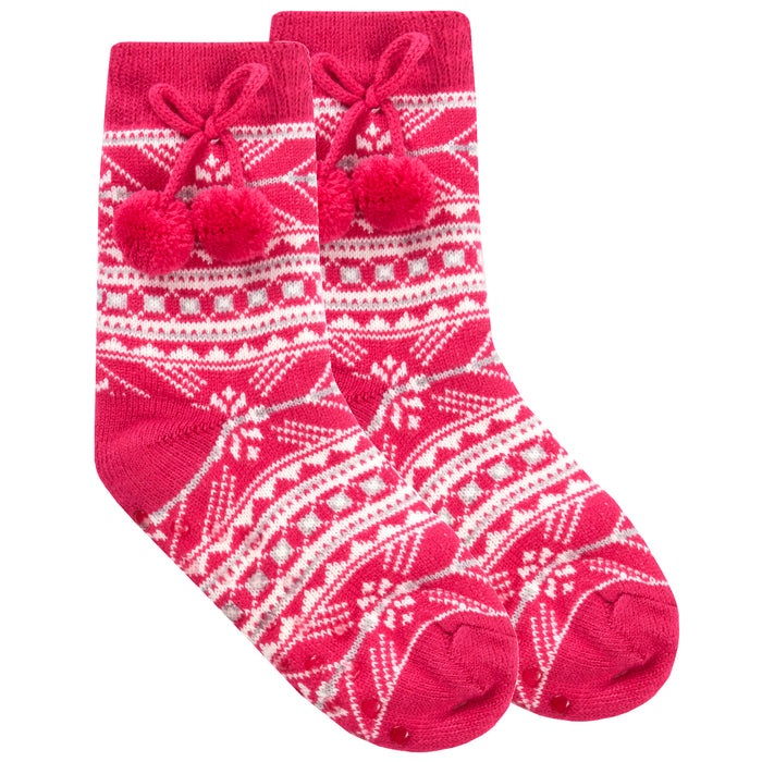 Girls Fair Isle Pattern Socks with Pom Pom Pink