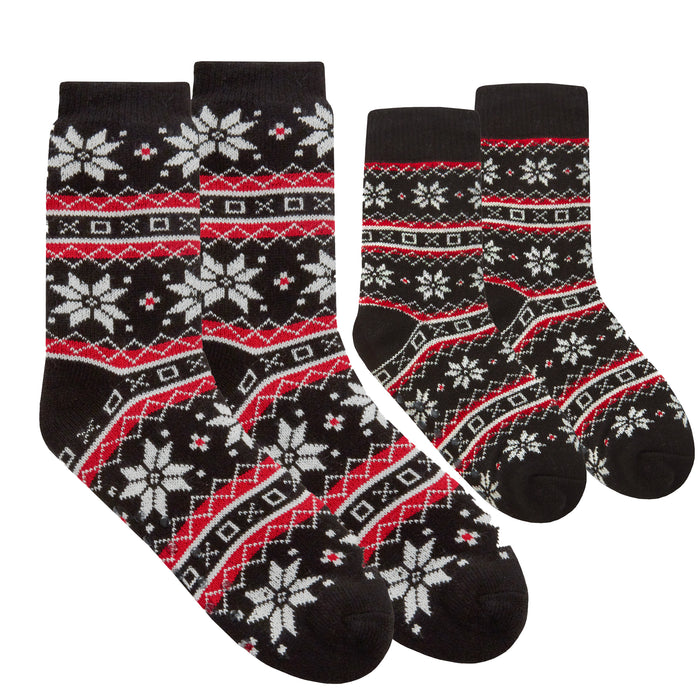 MINI ME Mens and Boys Black/Red Fair Isle Bed Socks with Grippers Matching Socks