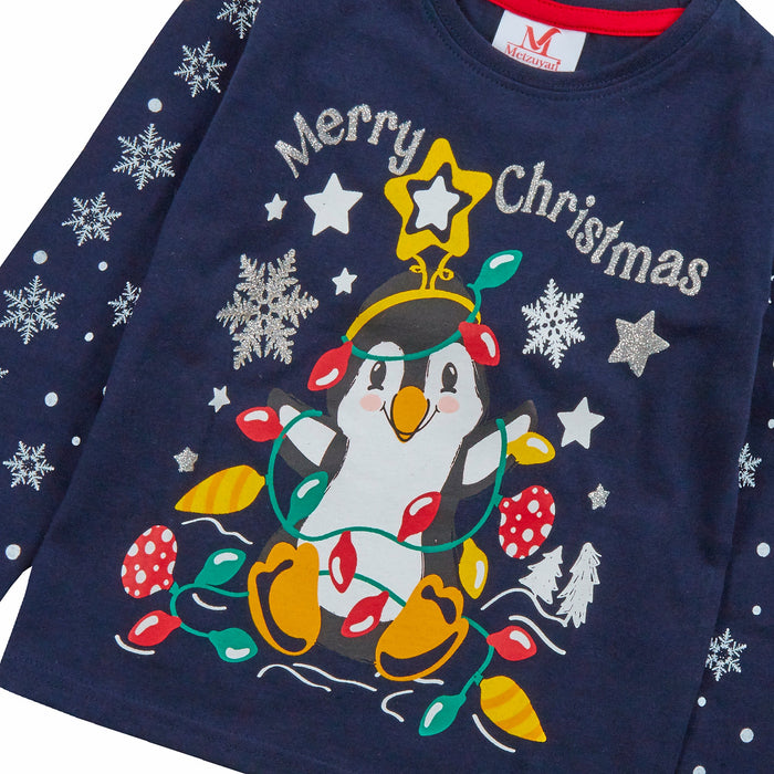 Girls Christmas Penguin Pyjama Set 