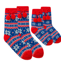 MINI ME Mens and Boys Blue/Red Fair Isle Bed Socks with Grippers Matching Socks