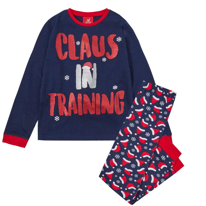 Boys Claus in Training Christmas Pyjama Set Navy