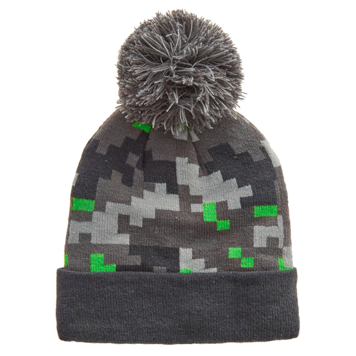 Boys Pixel Winter Hat with Pom Pom