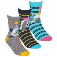 Girls Cute Novelty Dogs Printed Socks 3 Pairs Grey