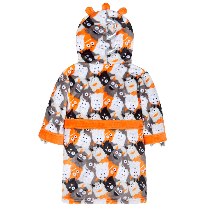 Boys Plush Fleece Monster Hooded Dressing Gown Orange