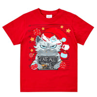 Girls Christmas Cat I Ate All Mince Pies Novelty T-Shirt
