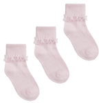 Lace Frill Ankle 3 Pairs Socks Pink