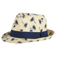 Boys Navy Palm Tree Printed Straw Hat Minikidz