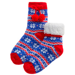 Girls Fair Isle Pattern Socks with Pom Pom Blue