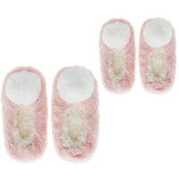 MINI ME Womens and Girls Fluffy Pom Pom Slippers Pink