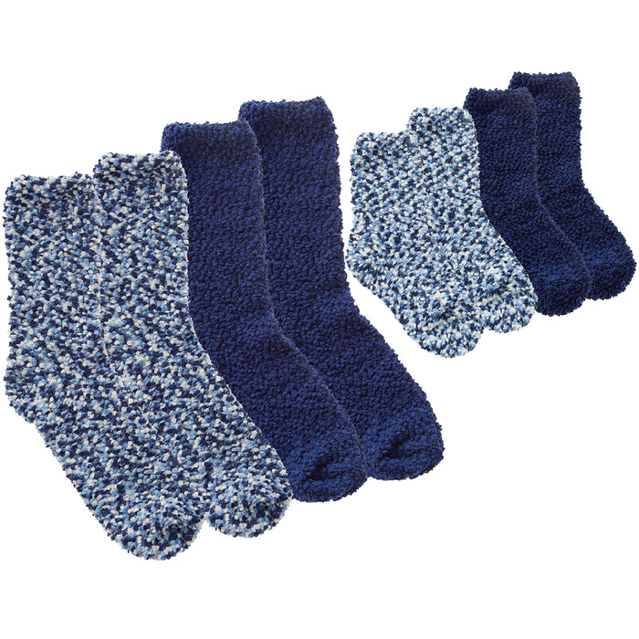 MINI ME Womens and Girls Blue Popcorn Design 4 Pairs Matching Bed Socks