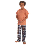 Boys T-Shirt and Woven Bottoms Check Pyjama Set Orange