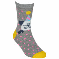 Girls Cute Novelty Dogs Printed Socks 3 Pairs Grey