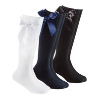 Girls Knee High Socks with Bow Mixed 3 Pairs