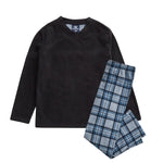 Boys Warm Fleece Top Checked Pant Pyjama Set Black