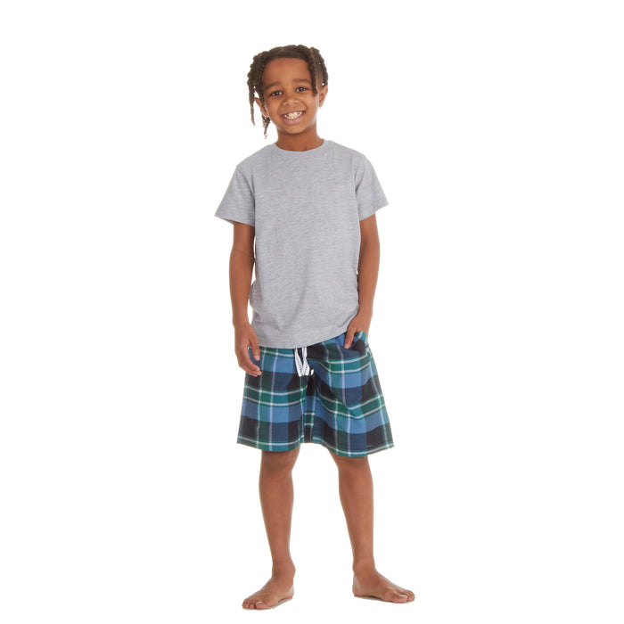Boys T-Shirt and Woven Shorts Check Pyjama Set Grey