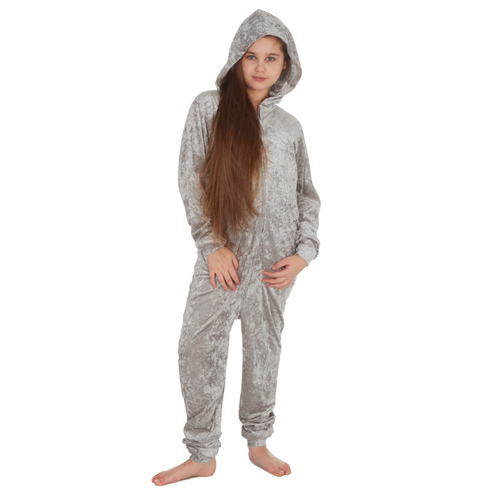MINI ME Womens and Girls Silver Crushed Velvet Matching Onesies