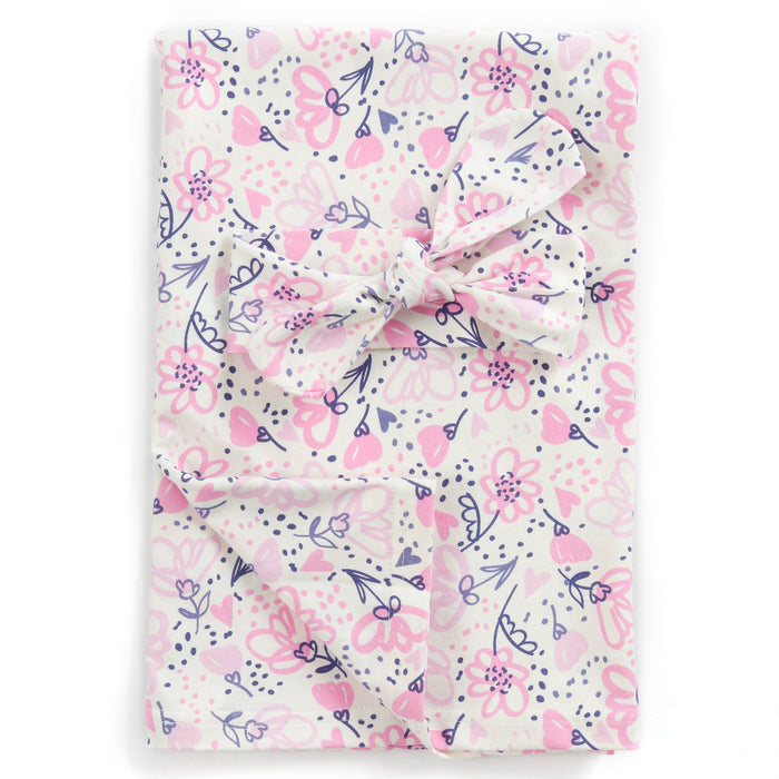 Baby Floral Swaddle Blanket & Hat 2 Piece Set
