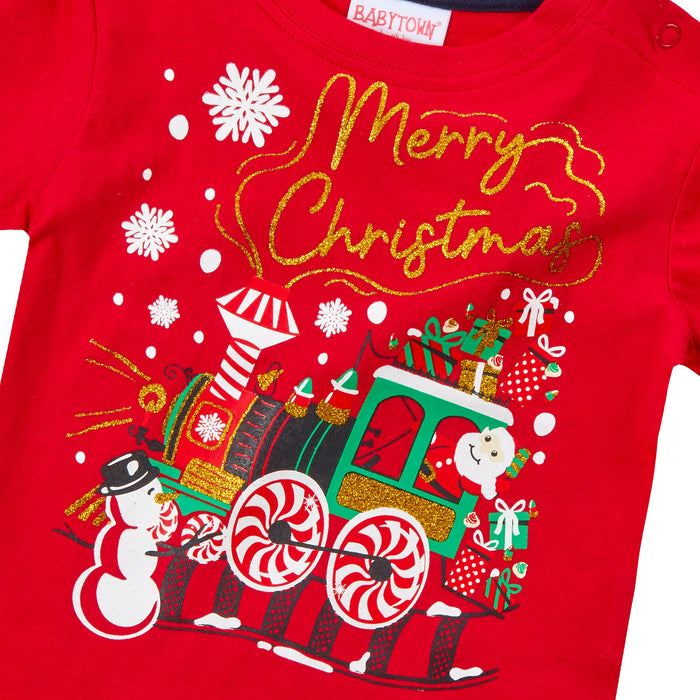 Baby Girls Boys Merry Christmas Novelty Train T-Shirt