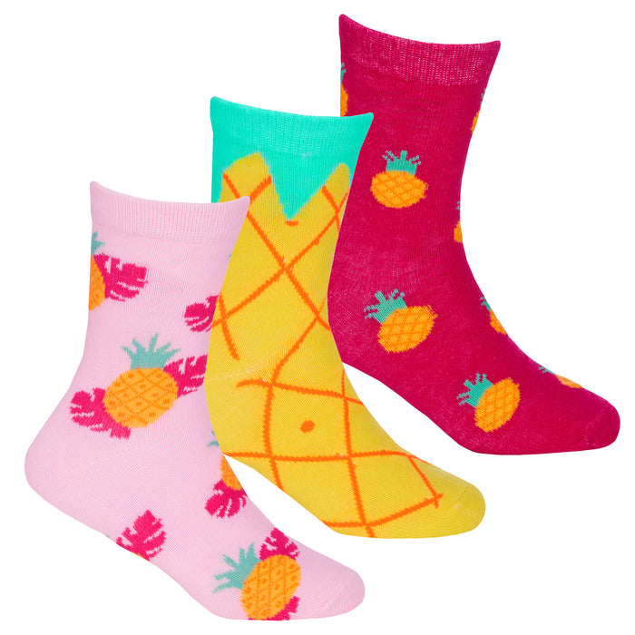 Girls Tropical Fruity Mid-Calf Crew Novelty Socks 3 Pairs