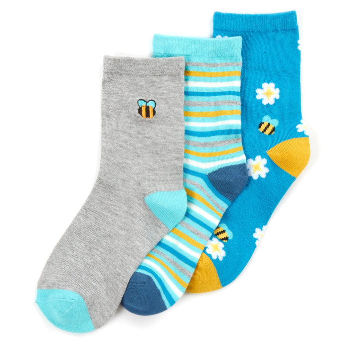Girls Bee Embroidered Bamboo Ankle Socks 3 Pairs