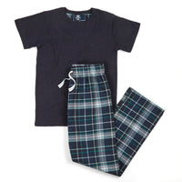 Boys T-Shirt and Woven Bottoms Check Pyjama Set Navy